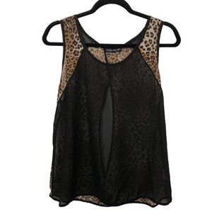 Double Zero Black Brown Animal Print Open Back Slit Sleeveless Top M